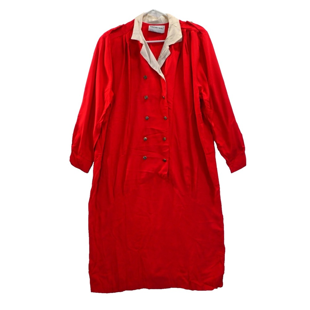 Vintage Tomorrow's Mother Red Dress Rayon USA Button Front Long Sleeve Midi 80s